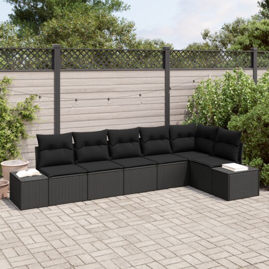Set de canapele pentru grădină cu pernă 6 pcs Negru Rattan poli