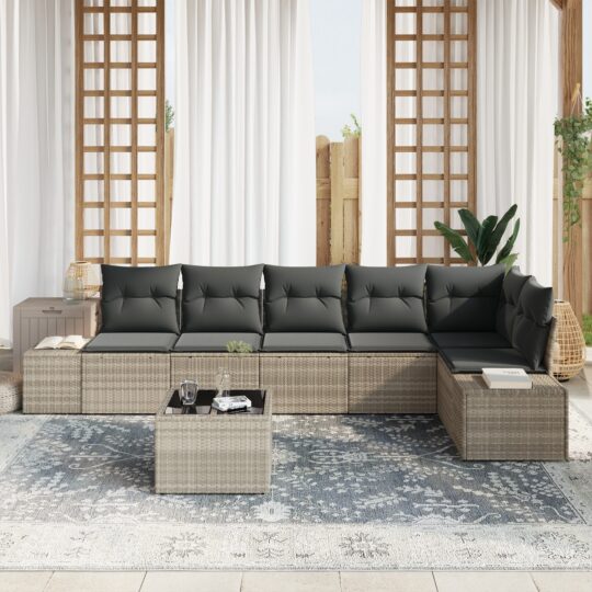 3347092 3 Set de canapele pentru grădină 7 pcs Gri deschis Rattan poli 3347092 3