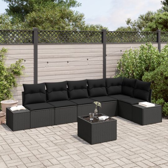 Set de canapele pentru grădină cu pernă 7 pcs Negru Rattan poli