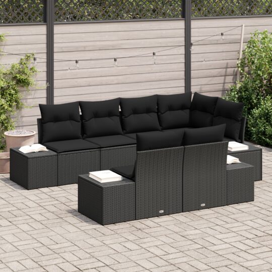 3347103 3 Set de canapele pentru grădină cu pernă 7 pcs Negru Rattan poli 3347103 3