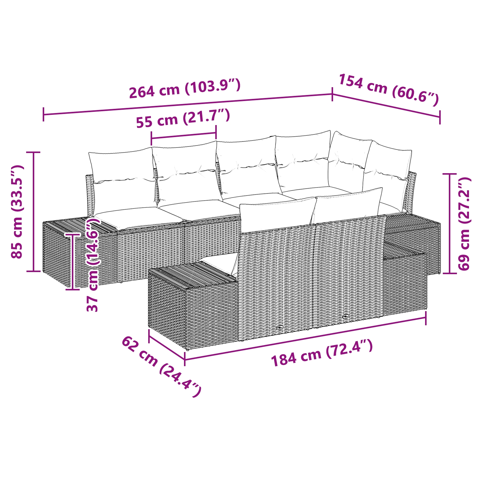3347103 8 Set de canapele pentru grădină cu pernă 7 pcs Negru Rattan poli Set de canapele pentru grădină cu pernă 7 pcs Negru Rattan poli - imagine 8