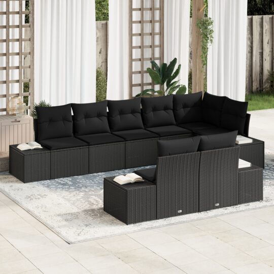 Set de canapele pentru grădină cu pernă 8 pcs Negru Rattan poli