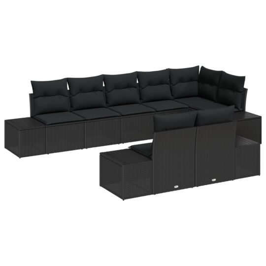 Alternative view of Set de canapele pentru grădină cu pernă 8 pcs Negru Rattan poli
