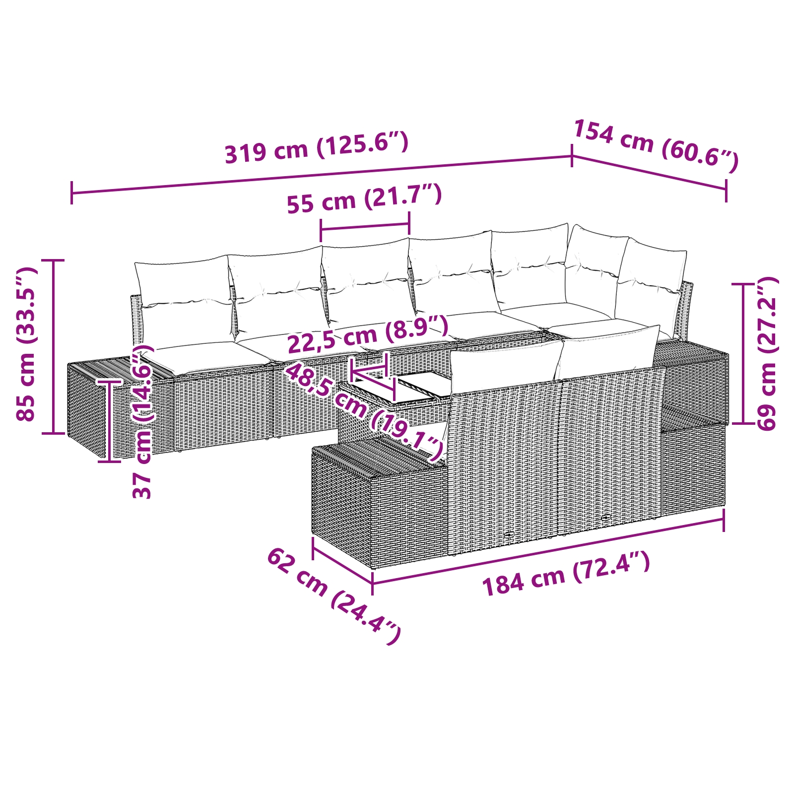 3347119 9 Set de canapele pentru grădină cu pernă 9 pcs Gri Rattan poli Set de canapele pentru grădină cu pernă 9 pcs Gri Rattan poli - imagine 9