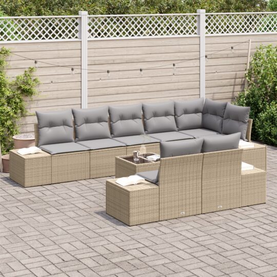 3347120 3 Set de canapele pentru grădină 9 pcs bej și gri Rattan poli 3347120 3