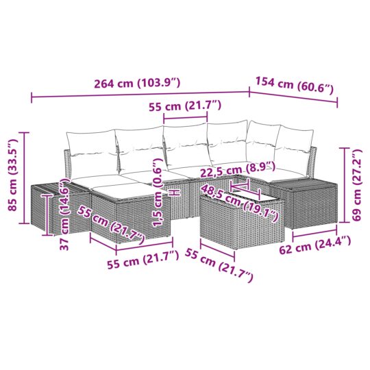 3347143 10 Set de canapele pentru grădină cu pernă 7 pcs Negru Rattan poli 3347143 10