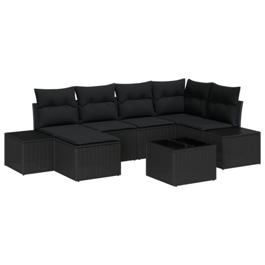 Alternative view of Set de canapele pentru grădină cu pernă 7 pcs Negru Rattan poli