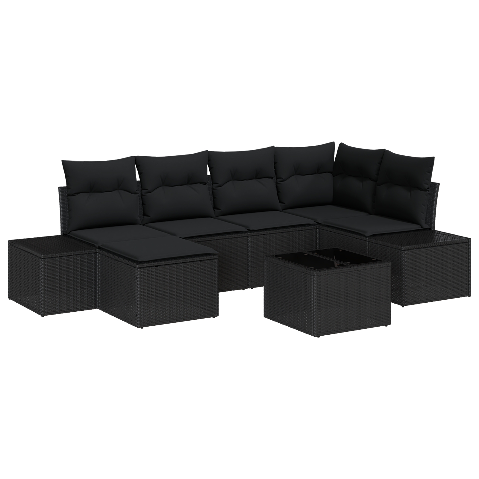 3347143 2 Set de canapele pentru grădină cu pernă 7 pcs Negru Rattan poli Set de canapele pentru grădină cu pernă 7 pcs Negru Rattan poli - imagine 2