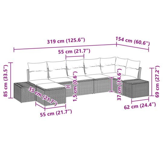 3347149 9 Set de canapele pentru grădină cu pernă 7 pcs Gri Rattan poli 3347149 9