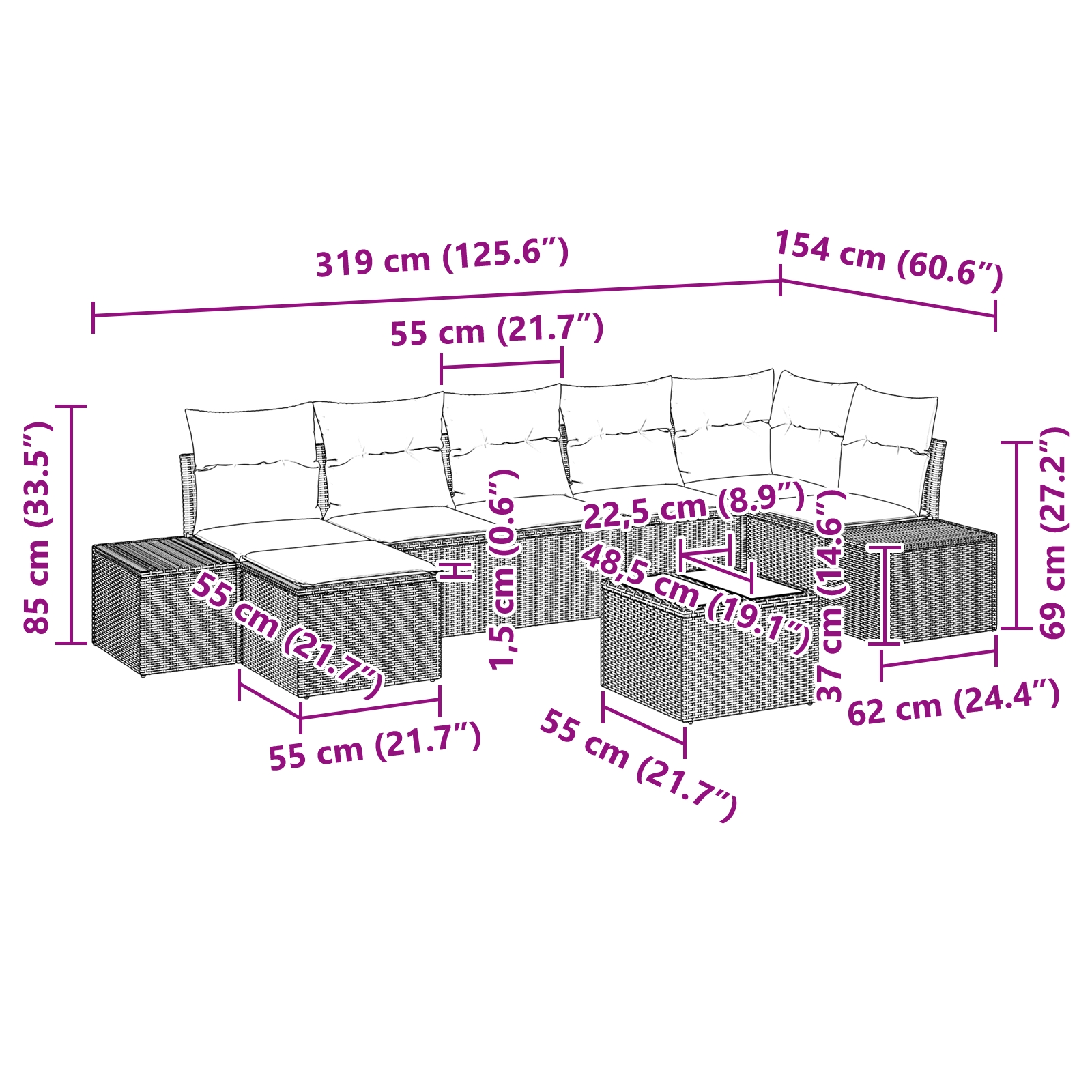 3347160 10 Set de canapele pentru grădină cu pernă 8 pcs Bej Rattan poli Set de canapele pentru grădină cu pernă 8 pcs Bej Rattan poli - imagine 10