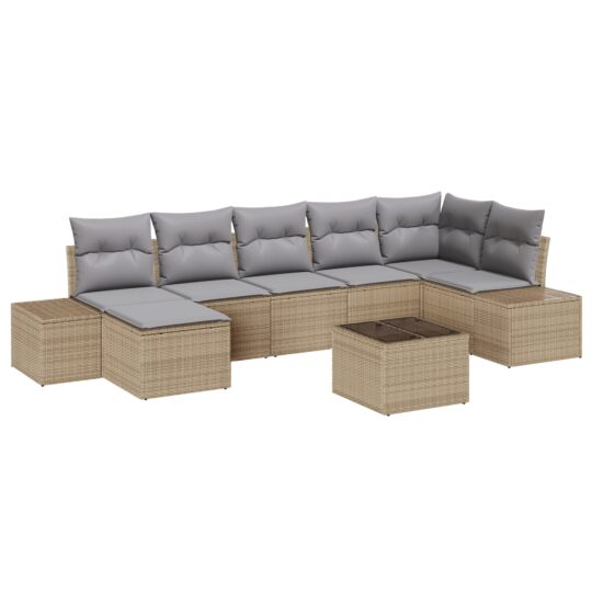 Alternative view of Set de canapele pentru grădină cu pernă 8 pcs Bej Rattan poli