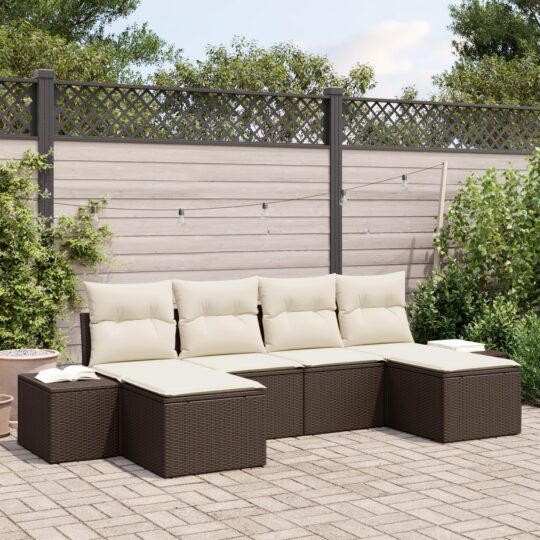 Set de canapele pentru grădină cu pernă 6 pcs Maro Rattan poli