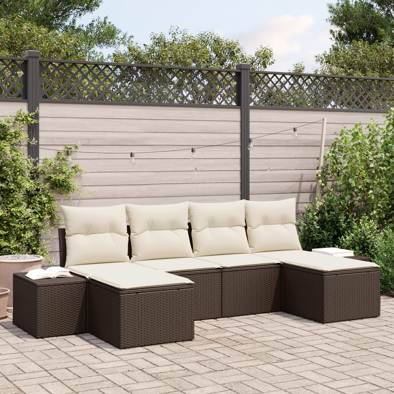 3347168 1 Set de canapele pentru grădină cu pernă 6 pcs Maro Rattan poli Set de canapele pentru grădină cu pernă 6 pcs Maro Rattan poli