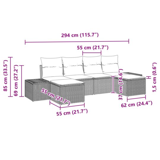 3347168 8 Set de canapele pentru grădină cu pernă 6 pcs Maro Rattan poli 3347168 8
