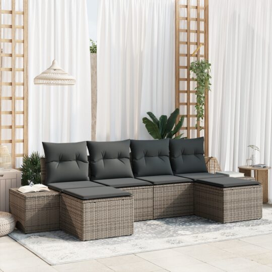 Set de canapele pentru grădină cu pernă 6 pcs Gri Rattan poli