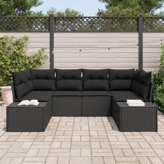 3347203 3 Set de canapele pentru grădină cu pernă 6 pcs Negru Rattan poli 3347203 3