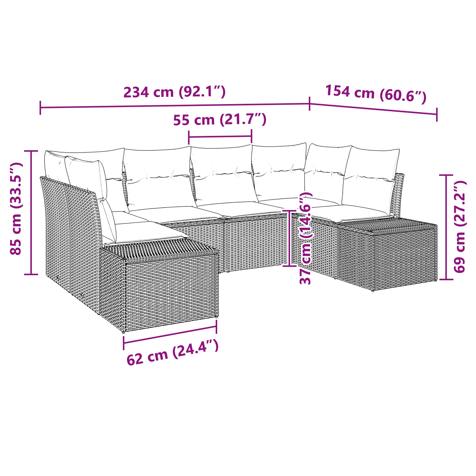 3347203 8 Set de canapele pentru grădină cu pernă 6 pcs Negru Rattan poli Set de canapele pentru grădină cu pernă 6 pcs Negru Rattan poli - imagine 8