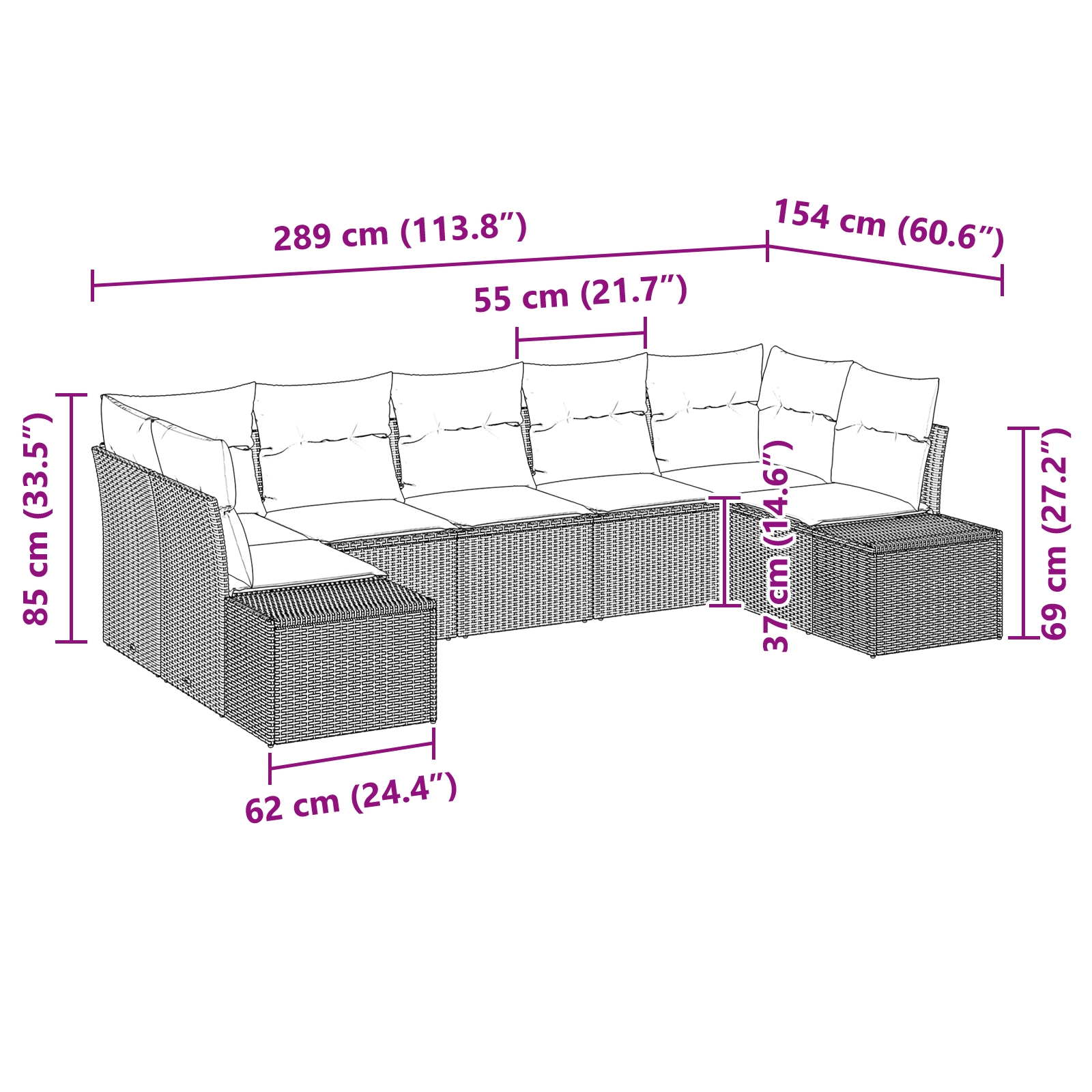 3347208 8 Set de canapele pentru grădină cu pernă 7 pcs Maro Rattan poli Set de canapele pentru grădină cu pernă 7 pcs Maro Rattan poli - imagine 8