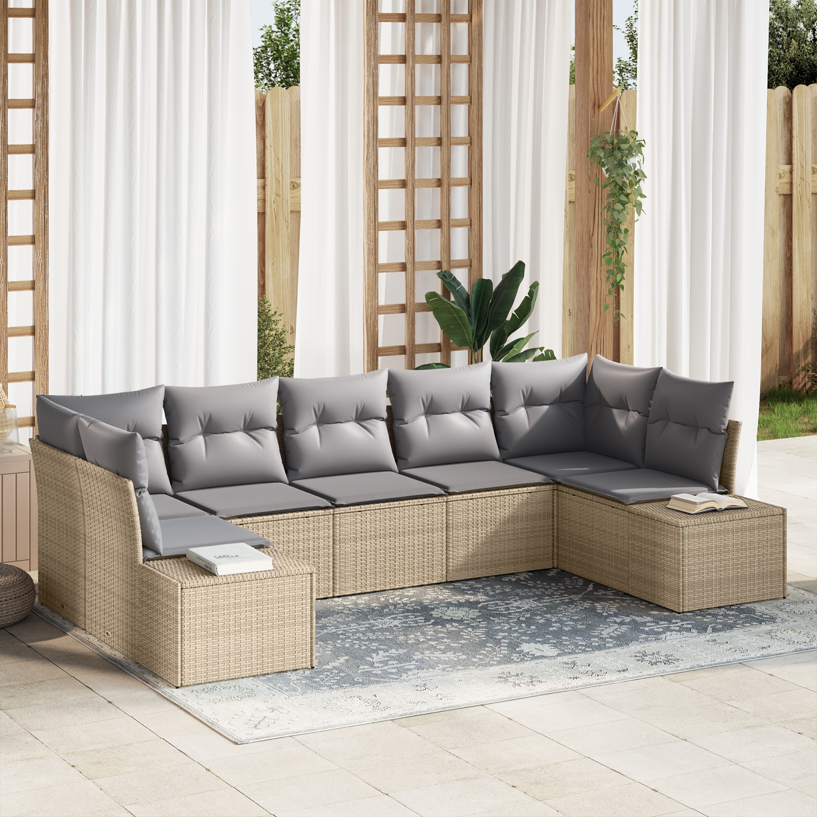 3347210 1 Set de canapele pentru grădină cu pernă 7 pcs Bej Rattan poli Set de canapele pentru grădină cu pernă 7 pcs Bej Rattan poli