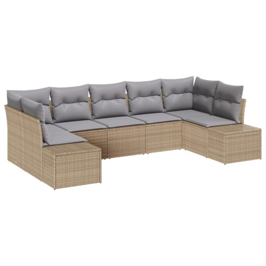 3347210 2 Set de canapele pentru grădină cu pernă 7 pcs Bej Rattan poli 3347210 2