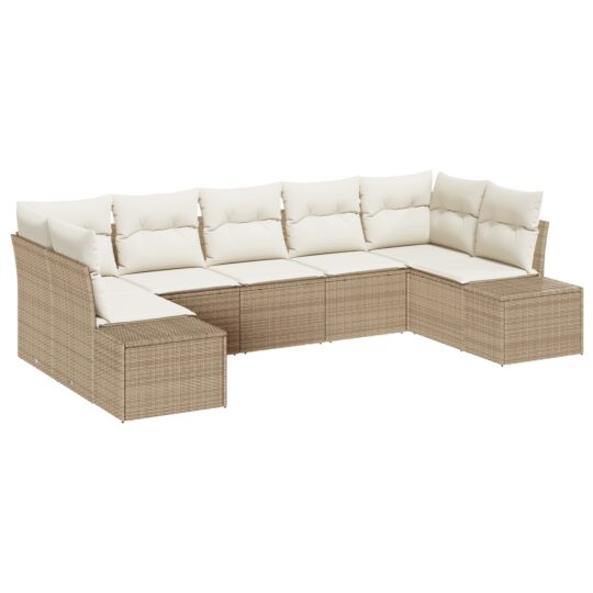 3347211 2 Set de canapele pentru grădină cu pernă 7 pcs Bej Rattan poli 3347211 2