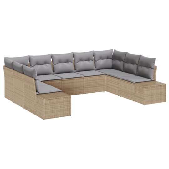 Alternative view of Set de canapele pentru grădină cu pernă 9 pcs Bej Rattan poli