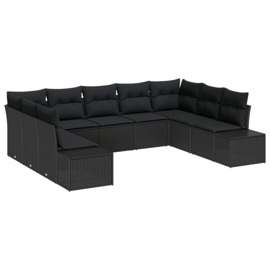 Alternative view of Set de canapele pentru grădină cu pernă 9 pcs Negru Rattan poli