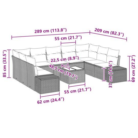 3347233 9 Set de canapele pentru grădină 10 pcs Negru Rattan poli 3347233 9