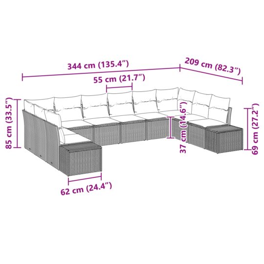 3347238 8 Set de canapele pentru grădină cu pernă 10 pcs Maro Rattan poli 3347238 8