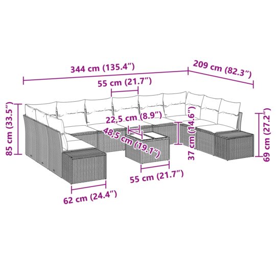 3347251 9 Set de canapele pentru grădină cu pernă 11 pcs Bej Rattan poli 3347251 9