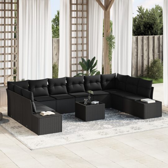 Set de canapele pentru grădină 11 pcs Negru Rattan poli