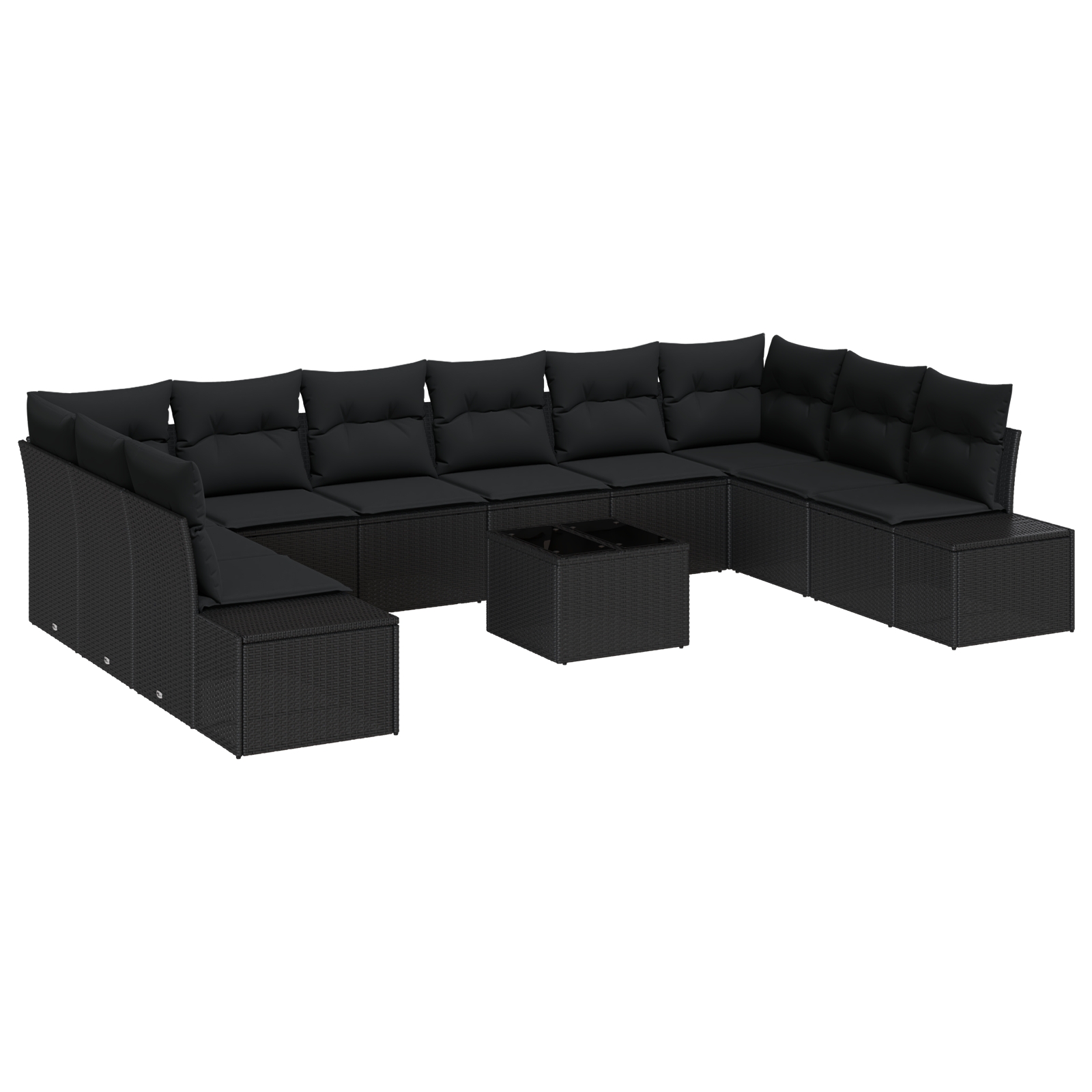 3347253 2 Set de canapele pentru grădină 11 pcs Negru Rattan poli Set de canapele pentru grădină 11 pcs Negru Rattan poli - imagine 2