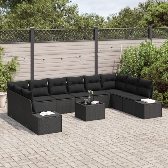 3347253 3 Set de canapele pentru grădină 11 pcs Negru Rattan poli 3347253 3