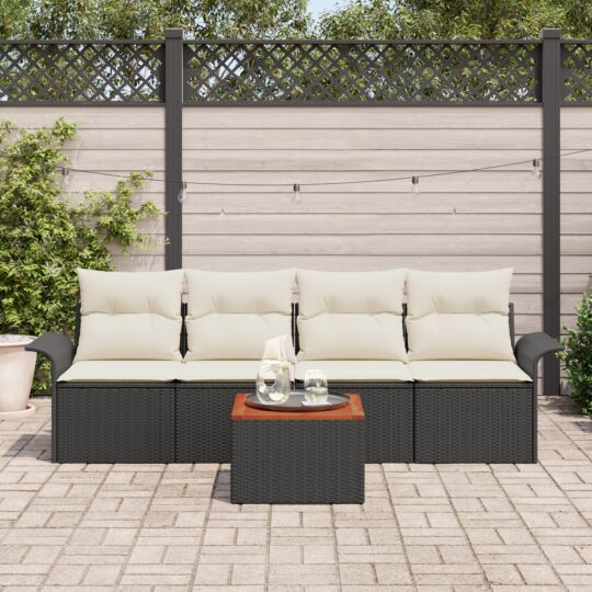 3347257 3 Set de canapele pentru grădină 5 pcs Negru Rattan poli 3347257 3