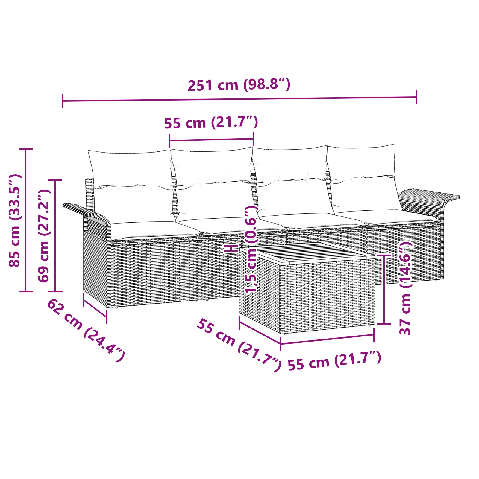 3347257 8 Set de canapele pentru grădină 5 pcs Negru Rattan poli Set de canapele pentru grădină 5 pcs Negru Rattan poli - imagine 8