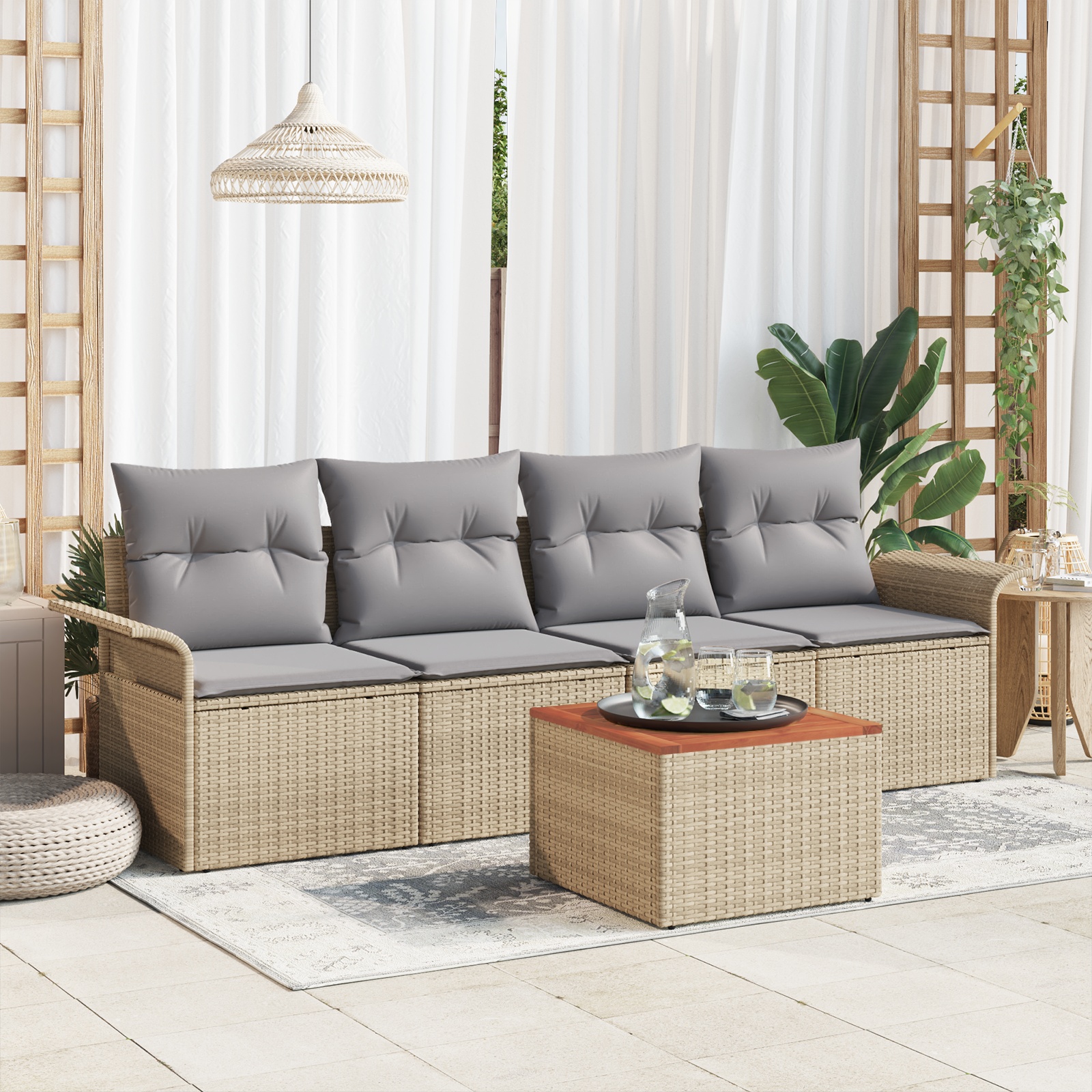 3347259 1 Set de canapele pentru grădină 5 pcs Bej Rattan poli Set de canapele pentru grădină 5 pcs Bej Rattan poli