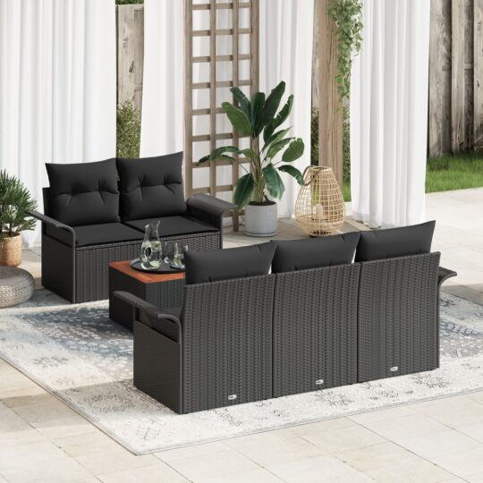Set de canapele pentru grădină 6 pcs Negru Rattan poli