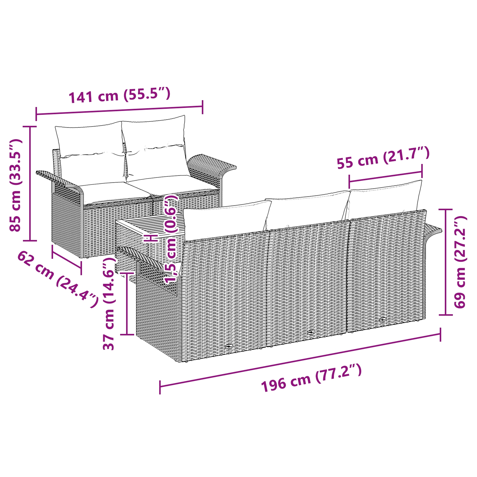 3347268 8 Set de canapele pentru grădină 6 pcs Negru Rattan poli Set de canapele pentru grădină 6 pcs Negru Rattan poli - imagine 8