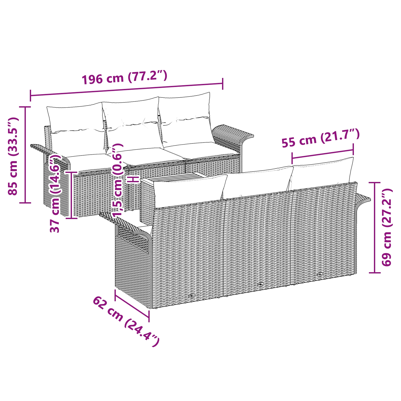 3347272 8 Set de canapele pentru grădină 7 pcs Gri Rattan poli Set de canapele pentru grădină 7 pcs Gri Rattan poli - imagine 8
