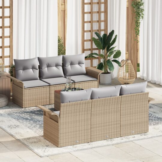 Set de canapele pentru grădină 7 pcs Bej Rattan poli