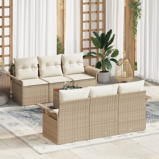 Set de canapele pentru grădină 7 pcs Bej Rattan poli
