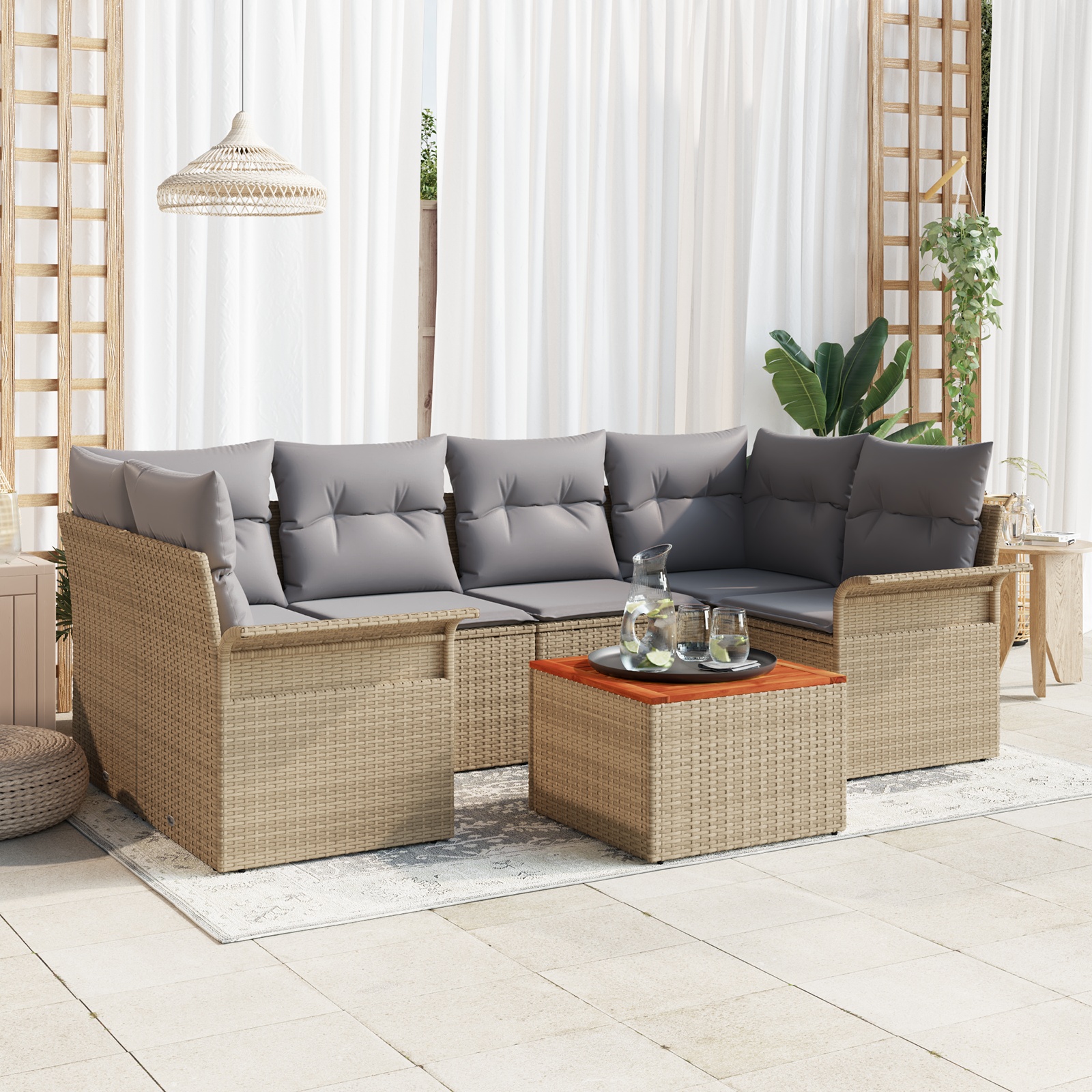 3347280 1 Set de canapele pentru grădină 7 pcs Bej Rattan poli Set de canapele pentru grădină 7 pcs Bej Rattan poli