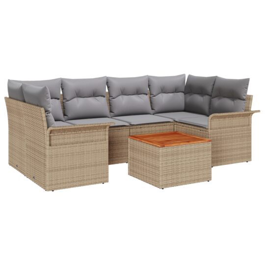 Alternative view of Set de canapele pentru grădină 7 pcs Bej Rattan poli