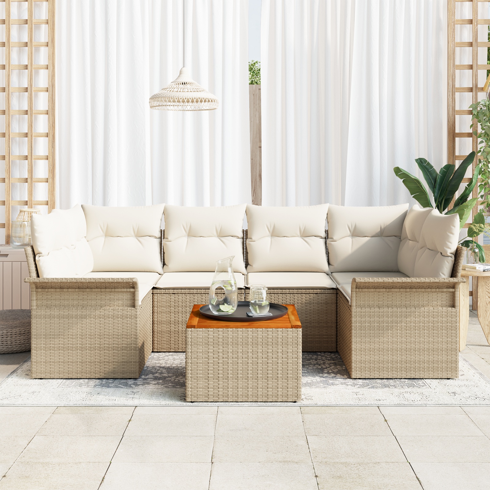 3347281 3 Set de canapele pentru grădină 7 pcs Bej Rattan poli Set de canapele pentru grădină 7 pcs Bej Rattan poli - imagine 3