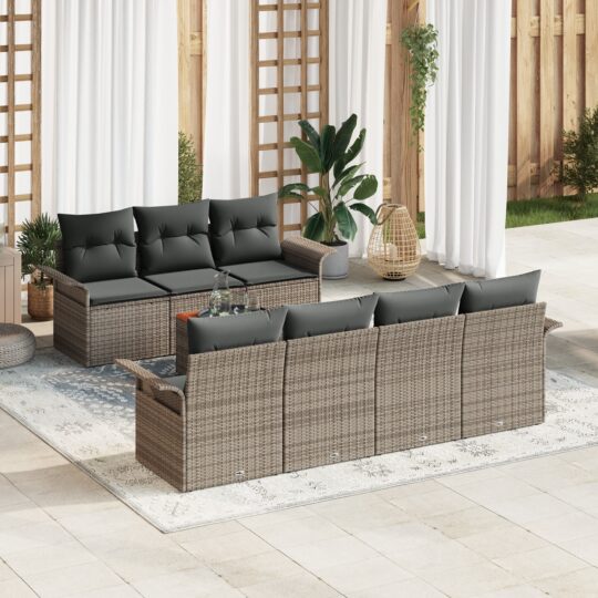 Set de canapele pentru grădină 8 pcs Gri Rattan poli