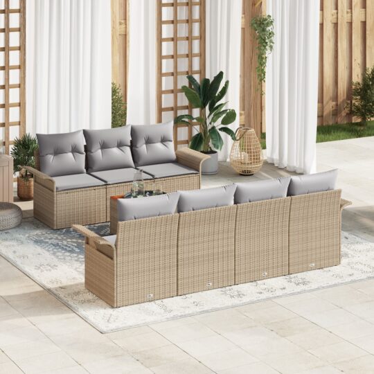 Set de canapele pentru grădină 8 pcs Bej Rattan poli