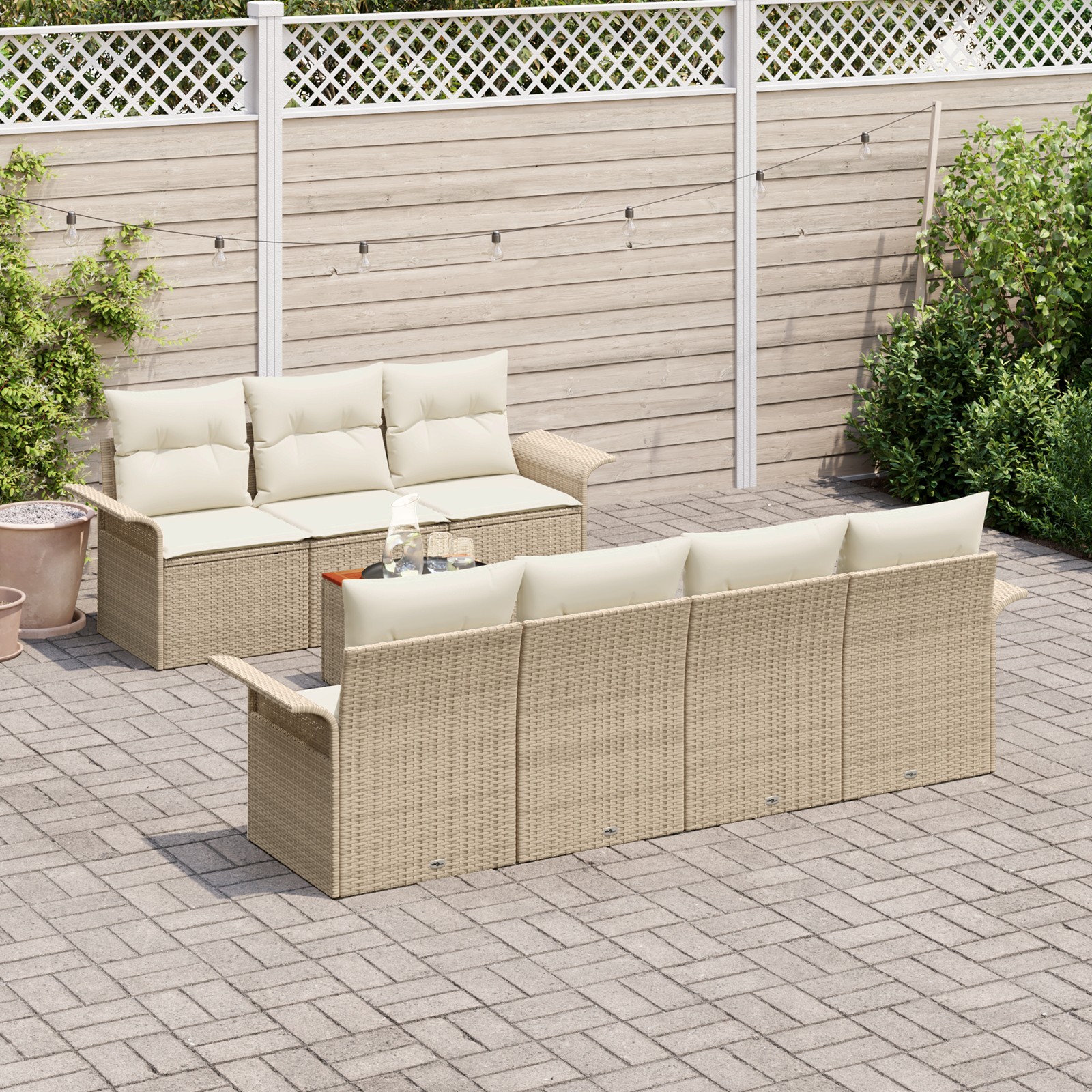 3347288 3 Set de canapele pentru grădină 8 pcs Bej Rattan poli Set de canapele pentru grădină 8 pcs Bej Rattan poli - imagine 3