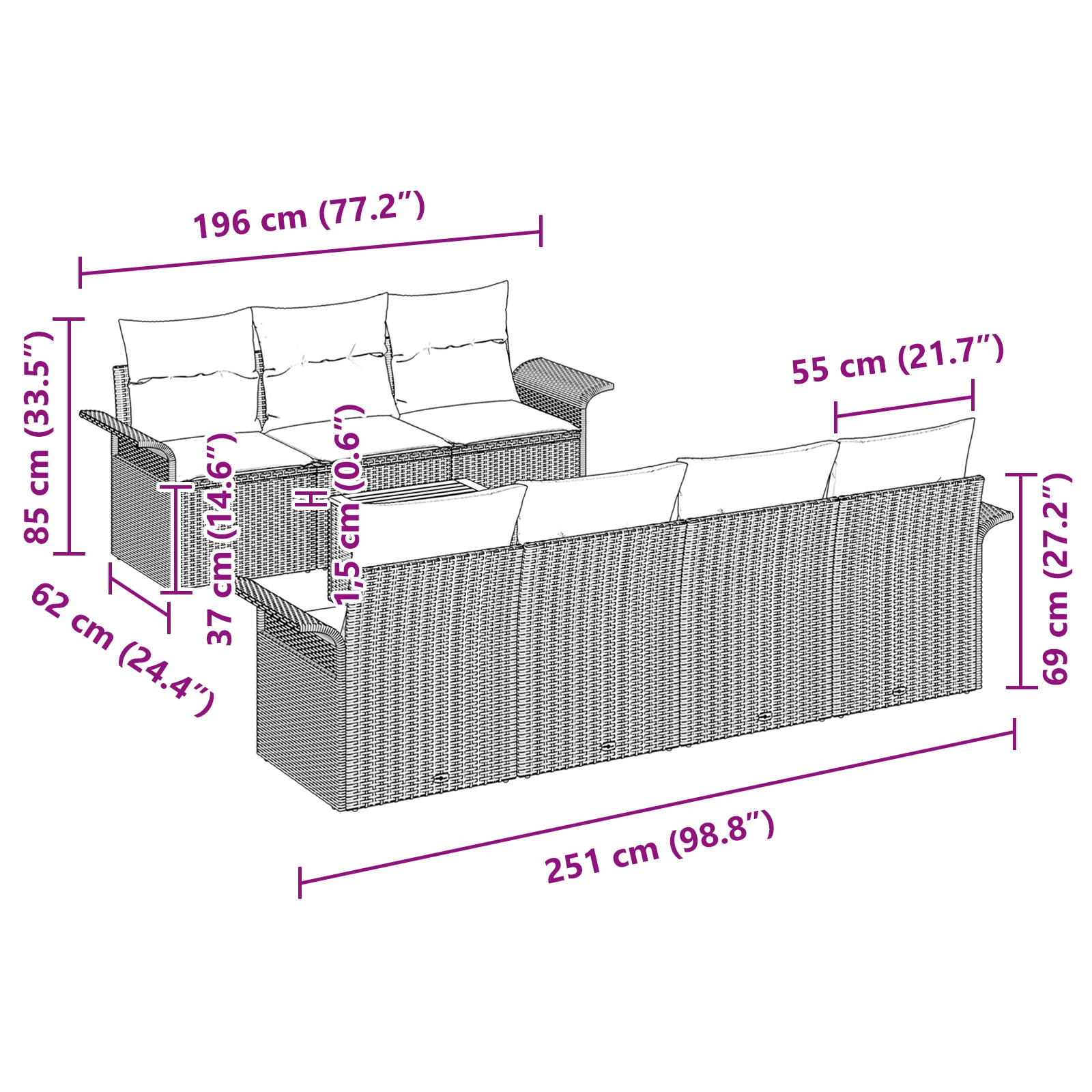 3347289 8 Set de canapele pentru grădină 8 pcs Negru Rattan poli Set de canapele pentru grădină 8 pcs Negru Rattan poli - imagine 8