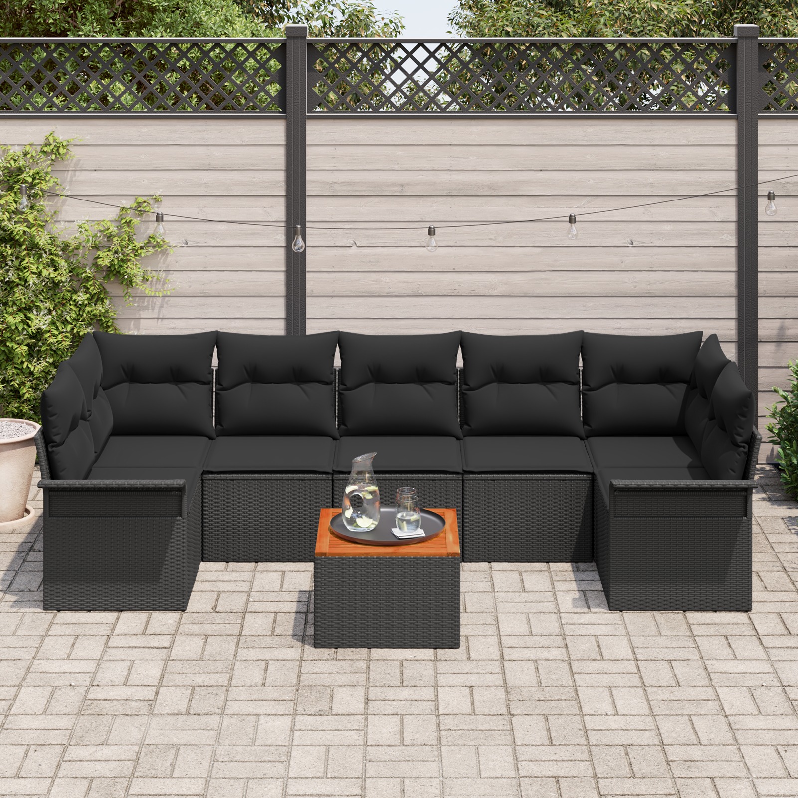 3347296 3 Set de canapele pentru grădină 8 pcs Negru Rattan poli Set de canapele pentru grădină 8 pcs Negru Rattan poli - imagine 3
