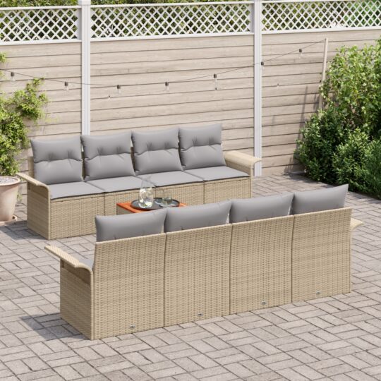 3347301 3 Set de canapele pentru grădină 9 pcs Bej Rattan poli 3347301 3